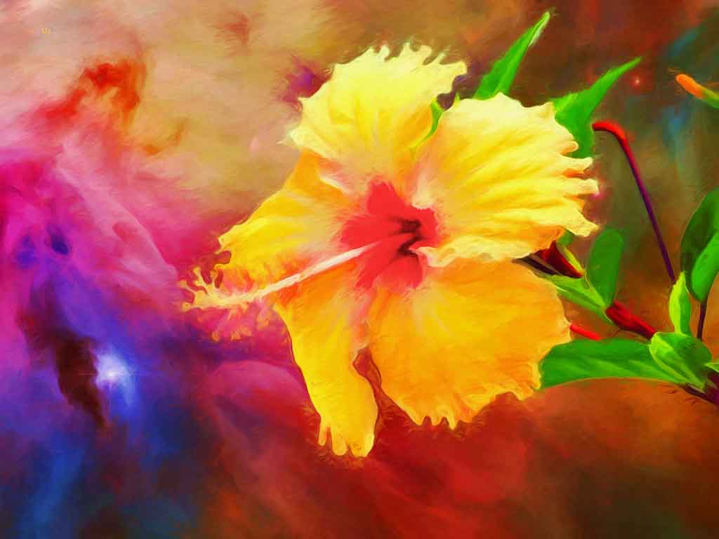 Hibiscus Flower Space Hibiscus Flower Space, digital painting on Art Canvas Print by Wieslaw Sadurski