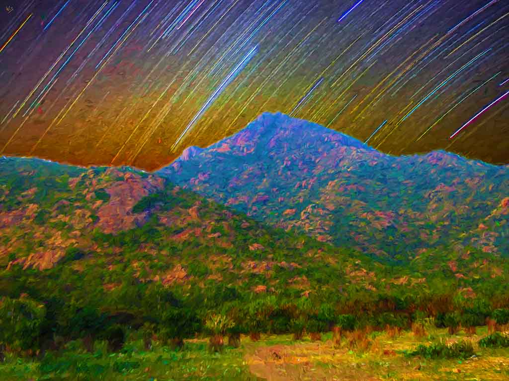 Arunachala Mountain Starstripes Arunachala Mountain Starstripes, digital landscape painting on Art Canvas Print by Wieslaw Sadurski