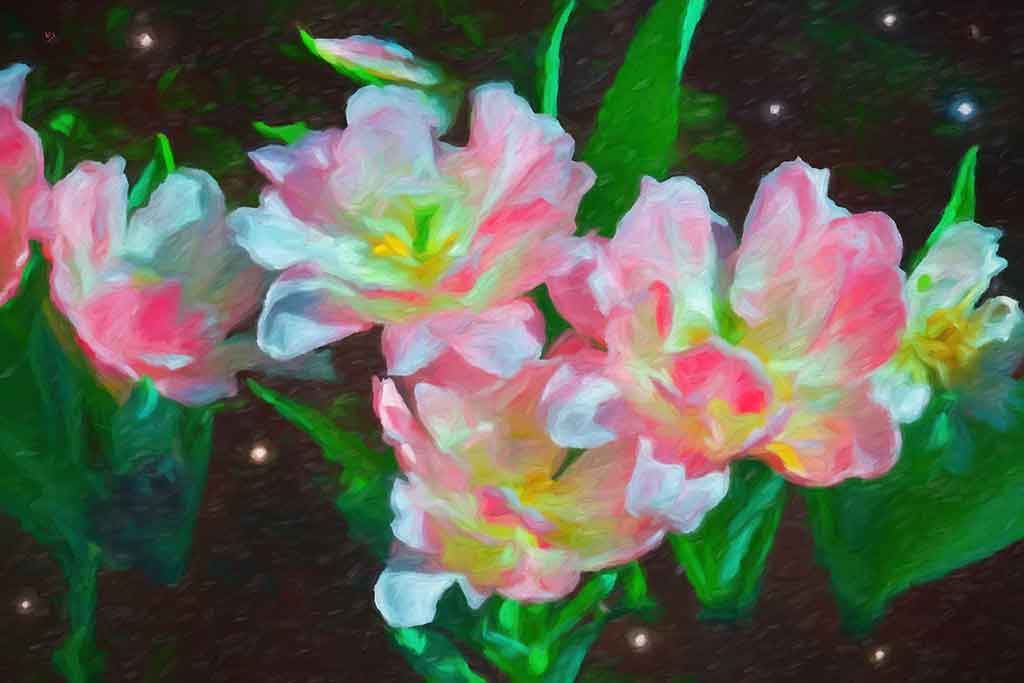 Pink Lilies in Cosmos Pink Lilies in Cosmos, digital painting on art canvas print by Wieslaw Sadurski