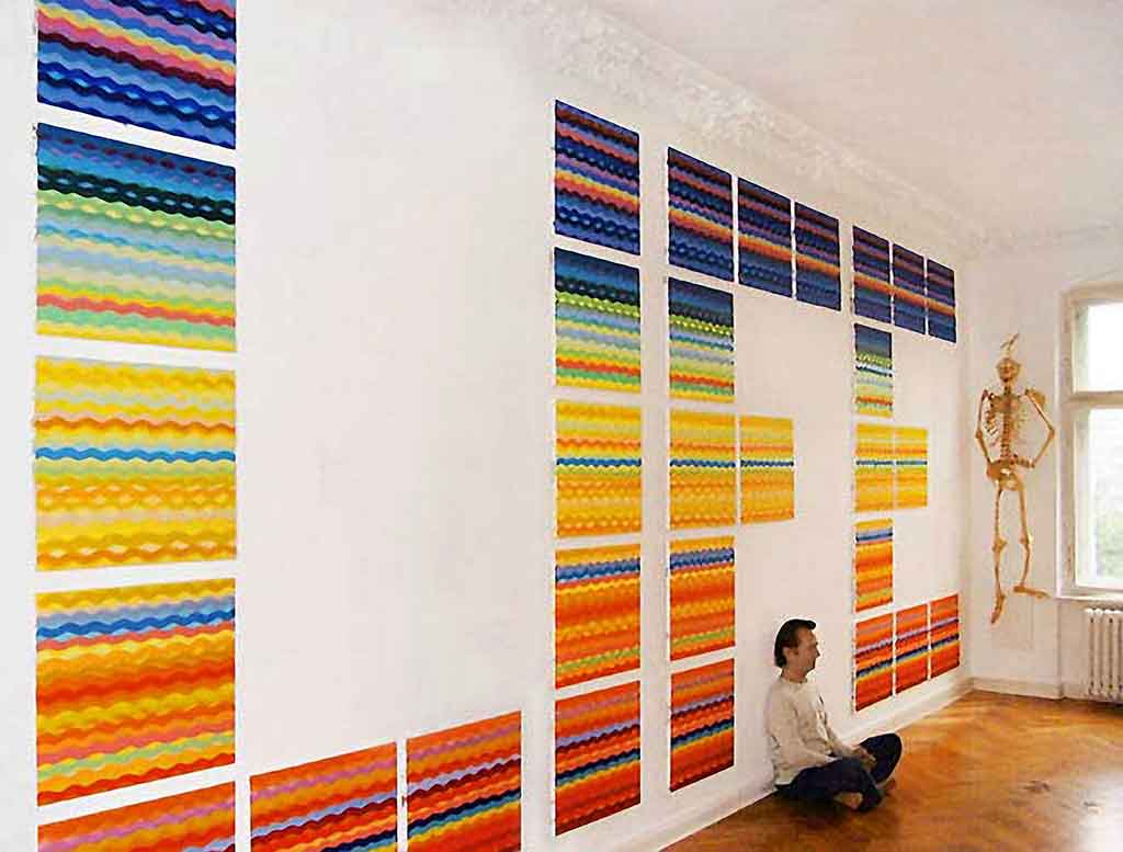 LIFE LIFE, multi-painting installation on 32 mounted canvasses by Wieslaw Sadurski